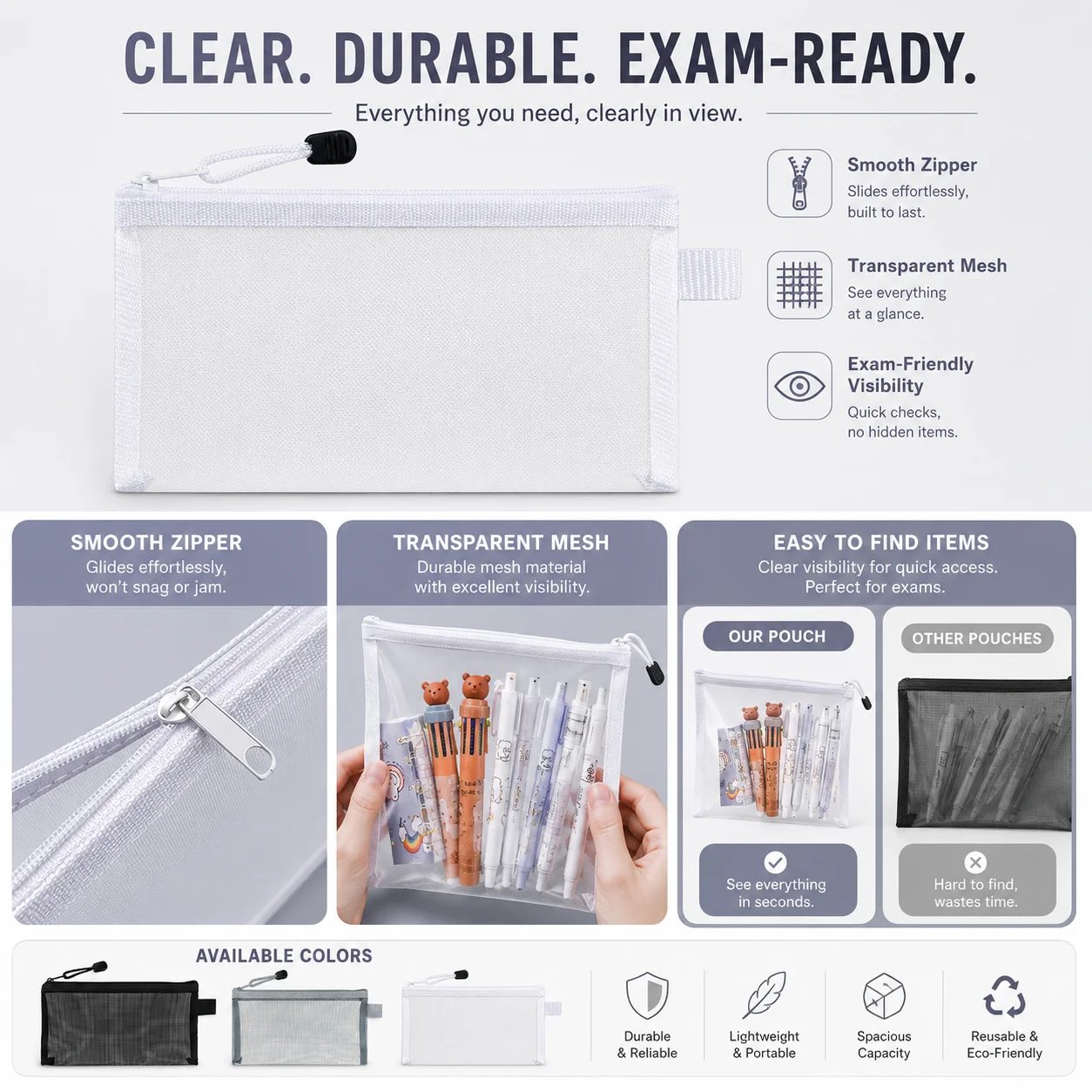 Tas Pena Jaring Transparan den - Clear Mesh Pencil Pouch For Exam ulasan dan harga